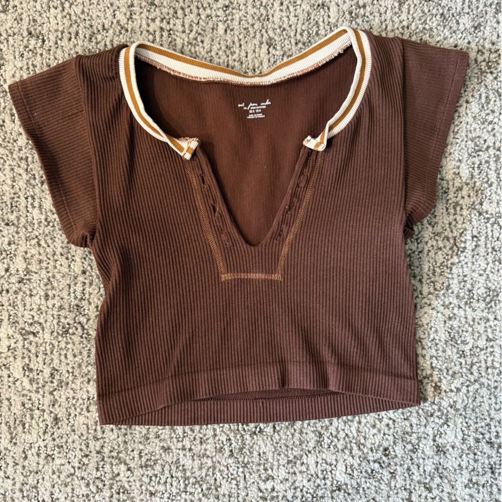 Urban Outfitters Brown Ribbed Cropped Top